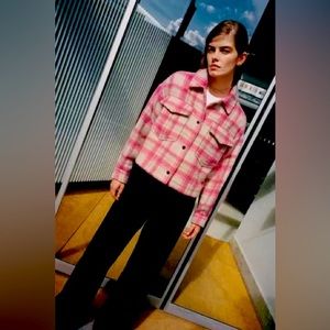 Zara Plaid Cropped Shirt Jacket